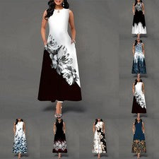 Maxi vestido transpirable estampado floral duradero cuello en O regular fiesta en la playa