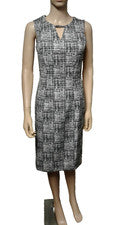 Vestido lápiz sin mangas de jacquard blanco y negro para mujer - talla 8
