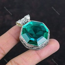 Joyería colgante madre única de plata esterlina cromada con piedras preciosas de diopsido vintage
