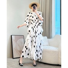 Moda Vestidos de vacaciones junto al mar Verano Para mujeres Nuevo Suelto Vestido Largo Lunares