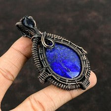 Lapislázuli Piedras Preciosas Joyería Cobre Amigo Regalo Alambre Envuelto Colgante 3.31"