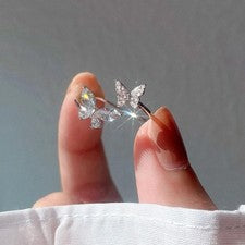 Anillo abierto de plata esterlina 925 con circón mariposa elegante joyería de boda para mujer nuevo