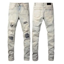 Pantalones de mezclilla ajustados de tiro bajo reparación parche moda AMIRIS para hombre NUEVO