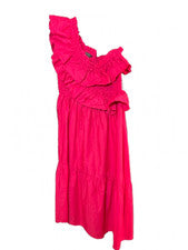 Eloquii, Mujer Hombro Descubierto, Dobladillo Asimétrico, En Niveles, Calado, Rosa Caliente, Nuevo con Etiquetas.