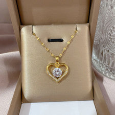 Collar colgante de circón cúbico corazón dorado joyería de moda para mujer 421