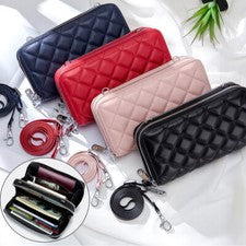 Cartera de cuero para mujer 2 cremalleras bolsillo tarjeta de crédito soporte para teléfono bolso de hombro EE. UU.
