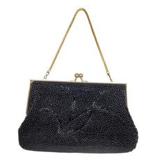 Bolso de mano vintage negro con cuentas cierre de beso cadena asa superior noche cóctel
