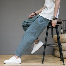 Pantalones de pierna recta para hombre cintura elástica informales estilo chino pantalones con cordones