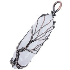 Collar Colgante Cristal Cuarzo Roca para Mujer Hombre, Envuelto en Alambre Doble Punto St