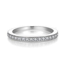 Anillo de media eternidad de zafiro blanco de 17 piedras talla brillante de plata maciza 925 para dama
