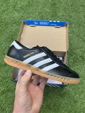 Adidas Originales Para Hombre Entrenadores Hamburgo Cuero Con Cordones Negro Reino Unido Talla UK 3.5