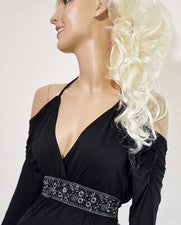 Jerseykleid Raffung tiefer Ausschnitt Neckholder rückenfrei Gr.36/38