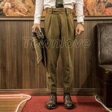 Pantalones de lana militares estilo retro para hombre pantalones informales rectos recortados 4XL