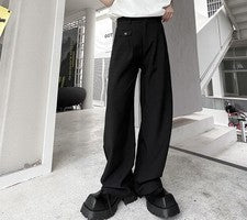 Moda Para hombres Retro Negro Pierna Ancha Pantalones Juveniles Informales Sueltos Traje Pantalones Pantalones