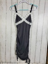 Vestido Romwe sin mangas acanalado negro blanco talla pequeña cuello en V NUEVO