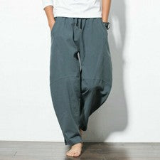 Primavera Verano Estilo Chino Para Hombre Pantalones Informales Harlan Sueltos Pierna Ancha Pantalones