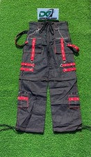 Moda Gótico Negro Algodón Rojo Correas Cremallera Metal Cadenas Punk Rock Pantalones