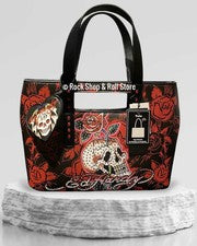 Bolso de Mano Pequeño RARO Ed Hardy Negro con Logo de Calavera y Rosas Rojas ~ Tatuaje ~Y2K ~ Nuevo con Etiquetas