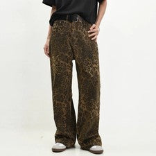Hombres Moda Leopardo Gráfico Hip Pop Jeans Hombre Suelto Pierna Recta Fiesta Denim talla