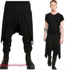 Hombres Gótico Negro Suelto Cortina Capas Pantalones Envolvente Falda Pantalón Punk Boho Moda