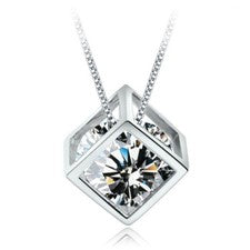 Collar colgante cubo plata de ley 925 circonitas mujer niña