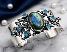 Brazalete brazalete de plata esterlina 925 con piedras preciosas y topacio azul-ADJ