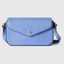 Bolso Bandolera Gucci Gg Super Mini Para Mujer Cuero Azul Lila Correa Nuevo en Caja