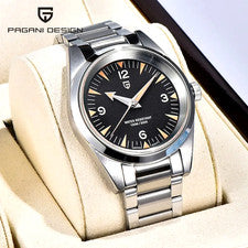 38MM PAGANI DESIGN Reloj Hombre Cuarzo Buzo 100M Impermeable Acero Inoxidable NUEVO