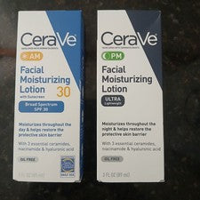 CeraVe AM/PM Loción Hidratante Facial Cuidado de la Piel Set Ultra Ligero 3oz Nuevo