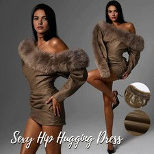 Mini Vestidos para Mujer Cuello sesgado Manga Completa Moda Mini Vestidos ceñidos al cuerpo