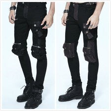 Punk Negro Marrón Grueso Extraíble Bolsillo Pantalones Steampunk Para Hombre Costura Pantalones