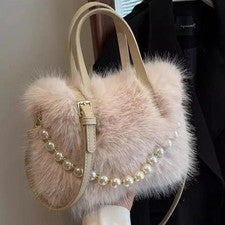 Bandolera de piel sintética para mujer cadena de perlas asa superior cartera de hombro invierno
