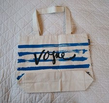 Bolso de Mano de Lona Vogue a Rayas Azul y Crema Bolso de Compras para Mujer Nuevo sin Etiquetas