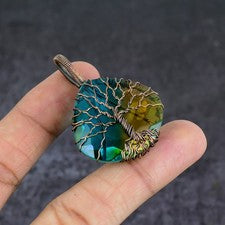 Colgante de joyería envolvente de alambre de cobre con piedras preciosas de turmalina bicolor 1,97" G183
