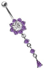 Piercing De Ombligo Joyería Plátano Con Circonitas Flor Y Colgante Con Cristales