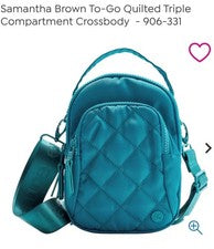 Bandolera Samantha marrón acolchada triple compartimento cremallera verde azulado nueva con etiquetas