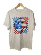 Camiseta Patriótica Blanca Flor de Azúcar EE. UU. Smiley Manga Corta Para Hombre Camiseta Talla L