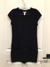 NUEVO SIN ETIQUETAS Ambiance Mujer’s Grande Negro Tejido Vestido Bolsillos Diseño Cable Cuello Redondo
