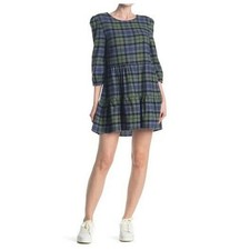 Mini Vestido ABOUND Para Mujer Manga 3/4 Algodón Falda Cuadros Verde S, Nuevo con Etiquetas