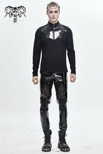 Pantalones ajustados góticos de cuero PU brillante para hombre Pantalones de empalme de malla elástica