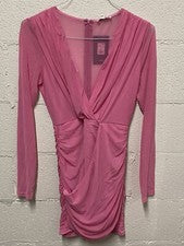 Nuevo con etiquetas Vestido Nova Para Mujer Grande Acanalado Frontal Cuello en V Rosa Transparente Manga Larga