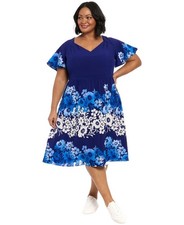 "Vestido para mujer London Times floral colocado azul marino cobalto, 18 W"