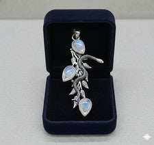 Genuina Piedra Lunar Piedra Preciosa Plata Esterlina Joyería Boho Serpiente Colgante S-2.50"