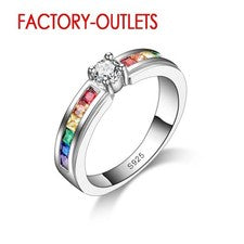 Anillo de plata esterlina colorido circonita cúbica conjunto de tensión mujer joyería regalo