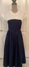 Maxi Vestido para Mujer August Sky en Niveles Blanco/Azul Marino Fruncido Boho*NUEVO SIN ETIQUETAS*Talla L