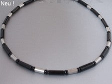 Collar de acero inoxidable con ónix hombre mujer negro plata largo corto