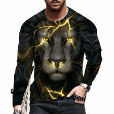 ⭐⭐Camiseta Hombre Antiguo León Negro Relámpago Manga Larga Moda Casual Suave Tee