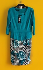 Vestido para mujer Homeyee Moda XL verde azulado blanco y negro a rayas con flores nuevo con etiquetas