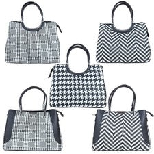 Bolso de mano de imitación de cuero blanco y negro para damas Bolso de hombro con asa superior Regalo