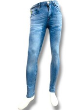 Pantalones de mezclilla ajustados elásticos ajustados desgastados Turbo para hombre